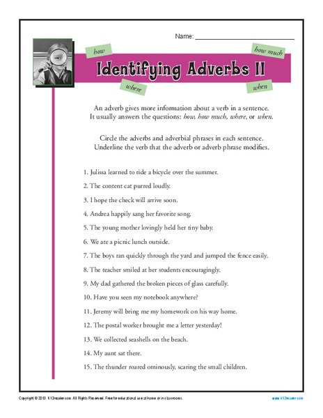Identifying Adverbs II Worksheet