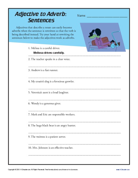 Adjective to Adverb: Sentences Worksheet