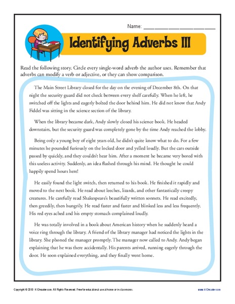Identifying Adverbs III Worksheet