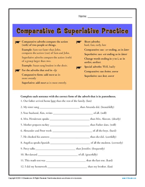 Comparative & Superlative Practice Worksheet