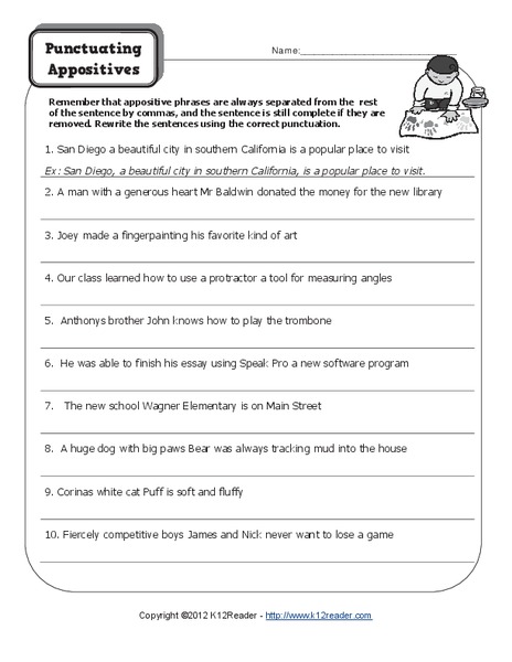 Punctuating Appositives Worksheet