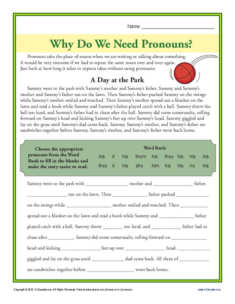 Why Do We Need Pronouns? Worksheet