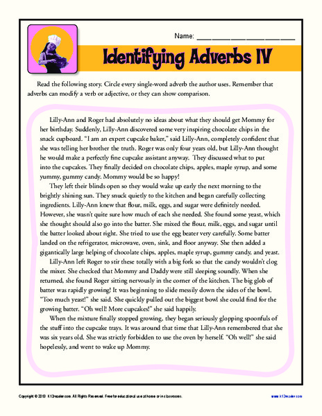 Identifying Adverbs IV Worksheet