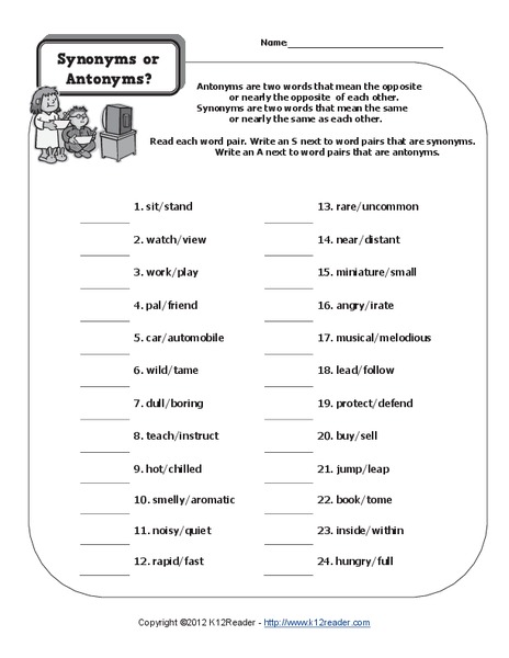 Synonyms or Antonyms? Worksheet