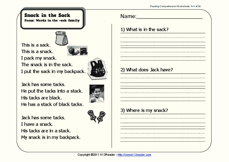 Snack in the Sack Worksheet