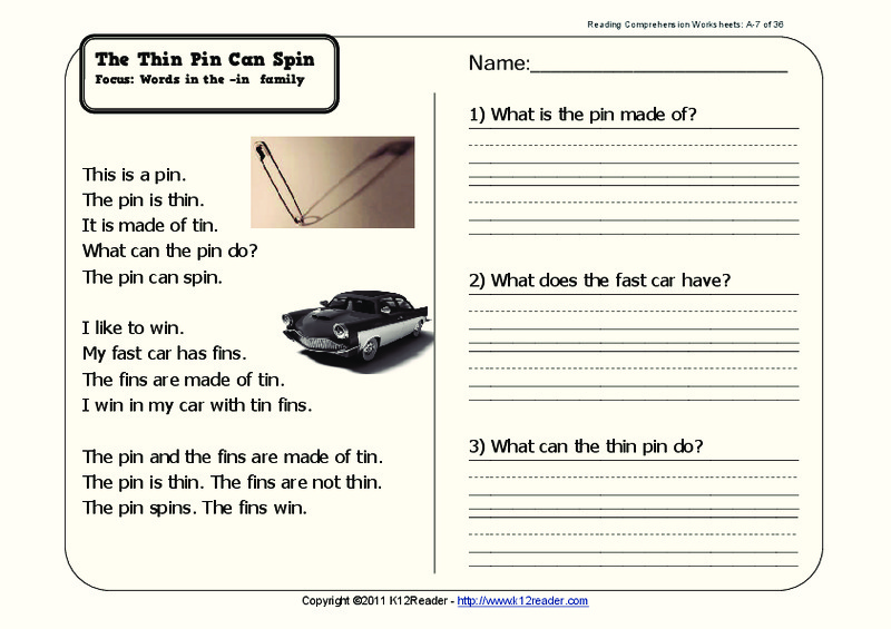 The Thin Pin Can Spin Worksheet
