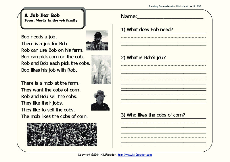A Job for Bob Worksheet