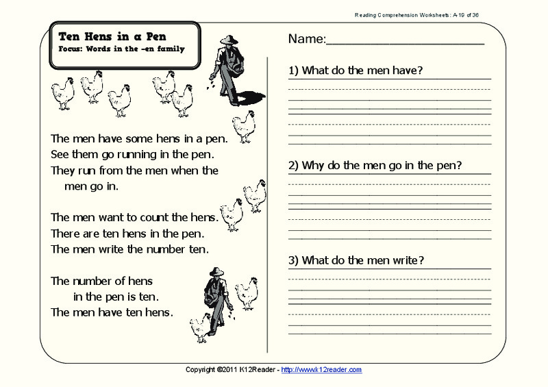 Two Hens in a Pen Worksheet