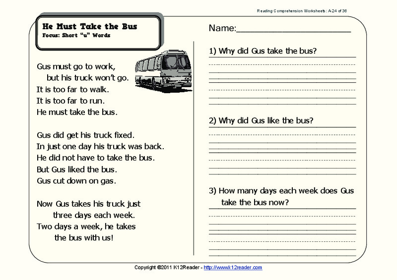 He Must Take the Bus Worksheet