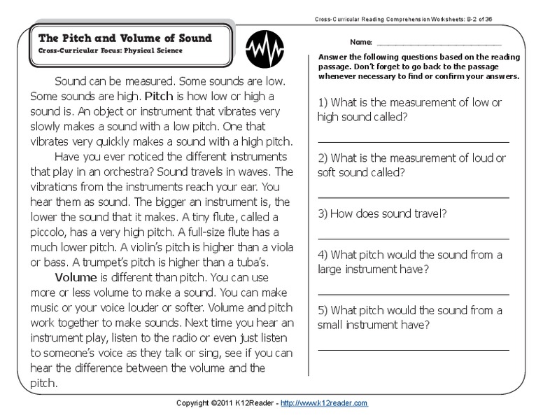 The Pitch and Volume of Sound Worksheet