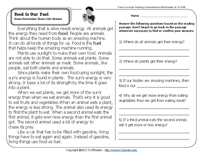 Food Is Our Fuel Worksheet