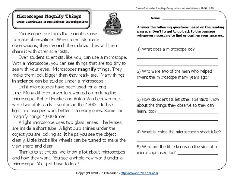 Microscopes Magnify Things Worksheet