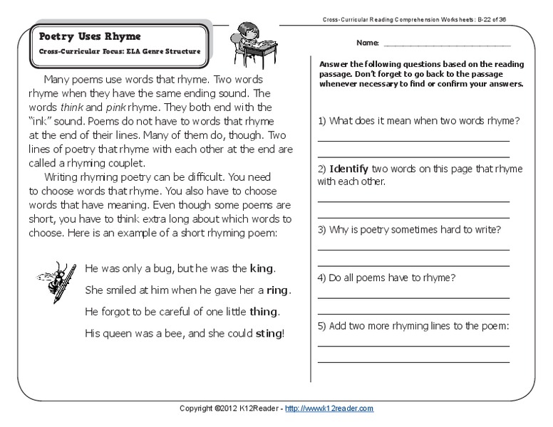 Poetry Uses Rhyme Worksheet