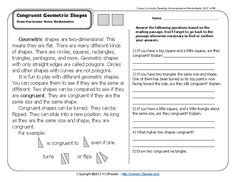 Congruent Geometric Shapes Worksheet