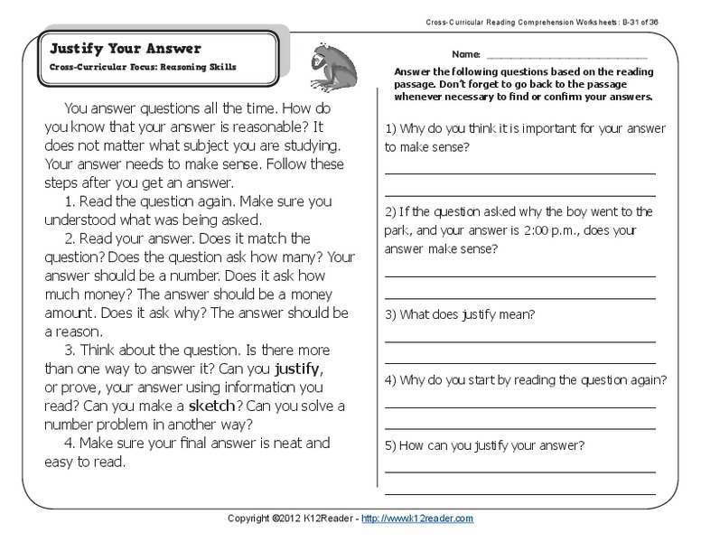 Justify Your Answer Worksheet