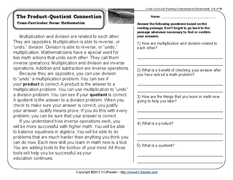 The Product-Quotient Connection Worksheet