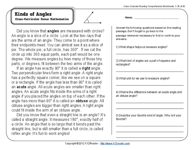Kinds of Angles Worksheet