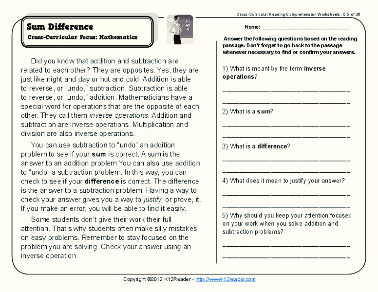 Sum Difference Worksheet