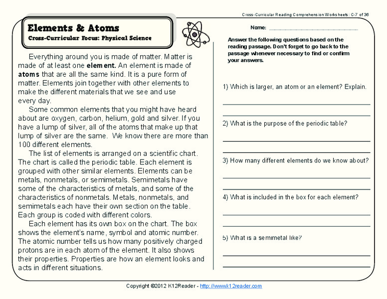 Elements & Atoms Worksheet