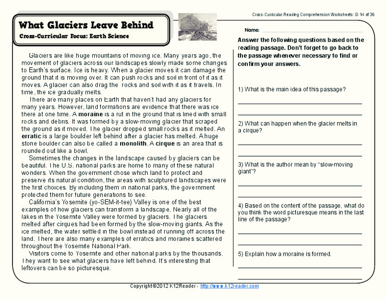 What Glaciers Leave Behind Worksheet