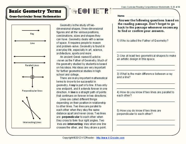 Basic Geometry Terms Worksheet