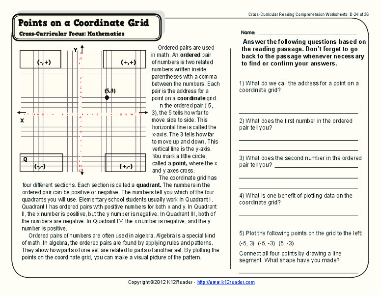 Points on a Coordinate Grid Worksheet