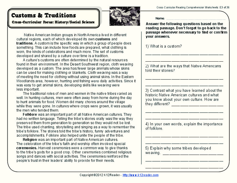 Customs and Traditions Worksheet