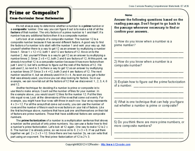 Prime or Composite? Worksheet