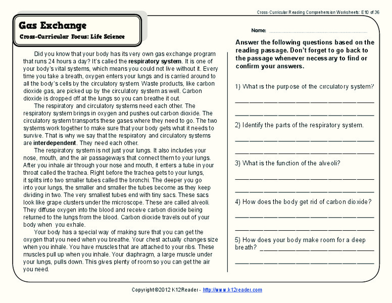 Oxygen Exchange Worksheet