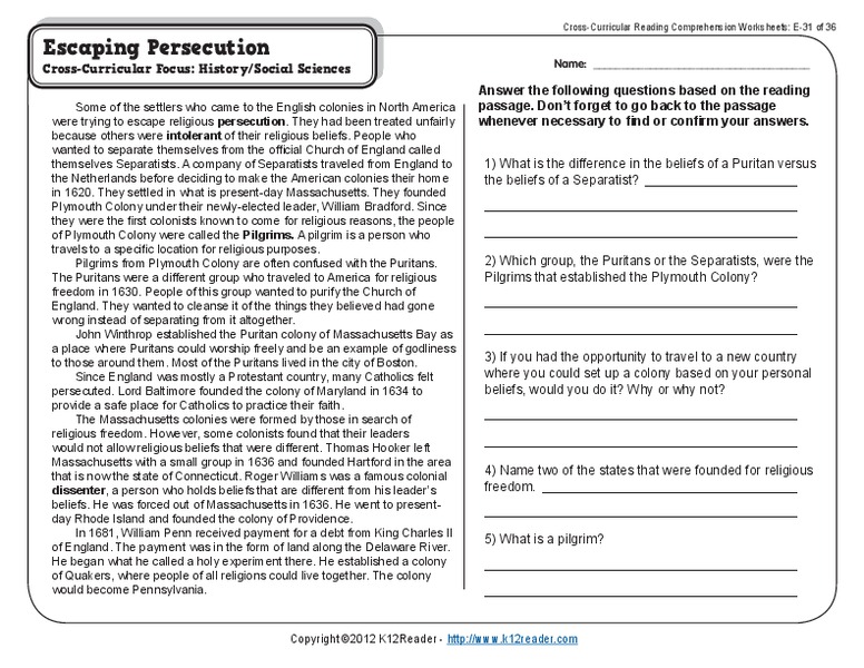 Escaping Persecution Worksheet