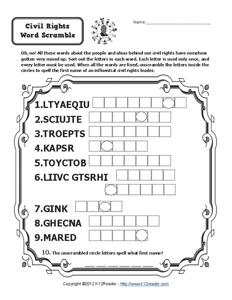 Civil Rights Word Scramble Worksheet