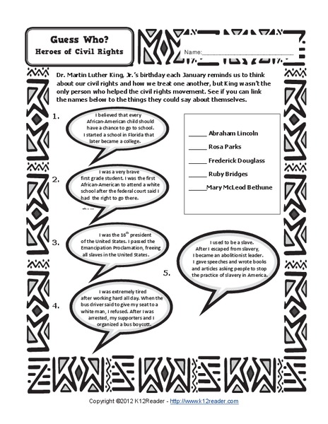 Guess Who? Heroes of Civil Rights Worksheet