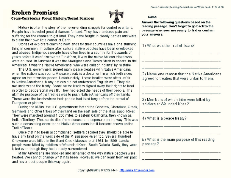 Broken Promises Worksheet