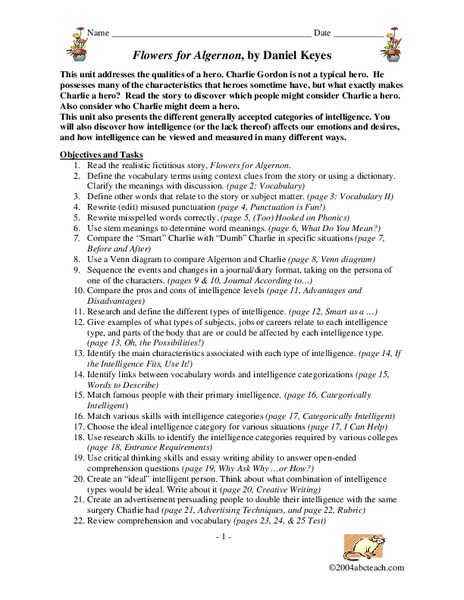 Flowers for Algernon, by Daniel Keyes Organizer