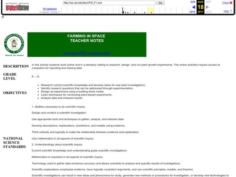 Farming in Space Lesson Plan