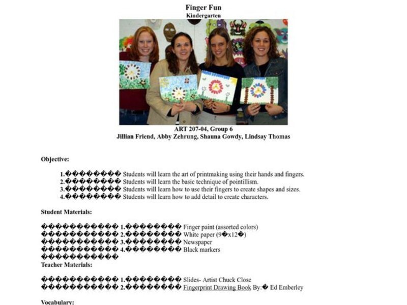 Finger Fun Lesson Plan