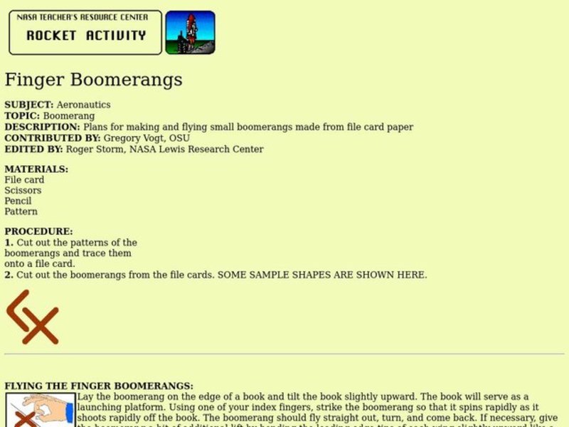 Finger Boomerangs Lesson Plan