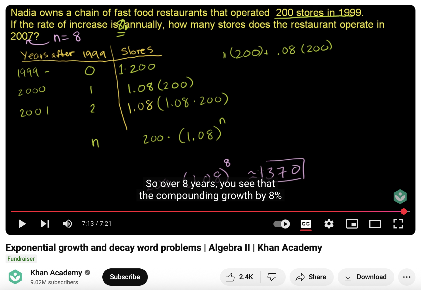 Exponential Growth and Decay Word Problems, Algebra II | Instructional Video