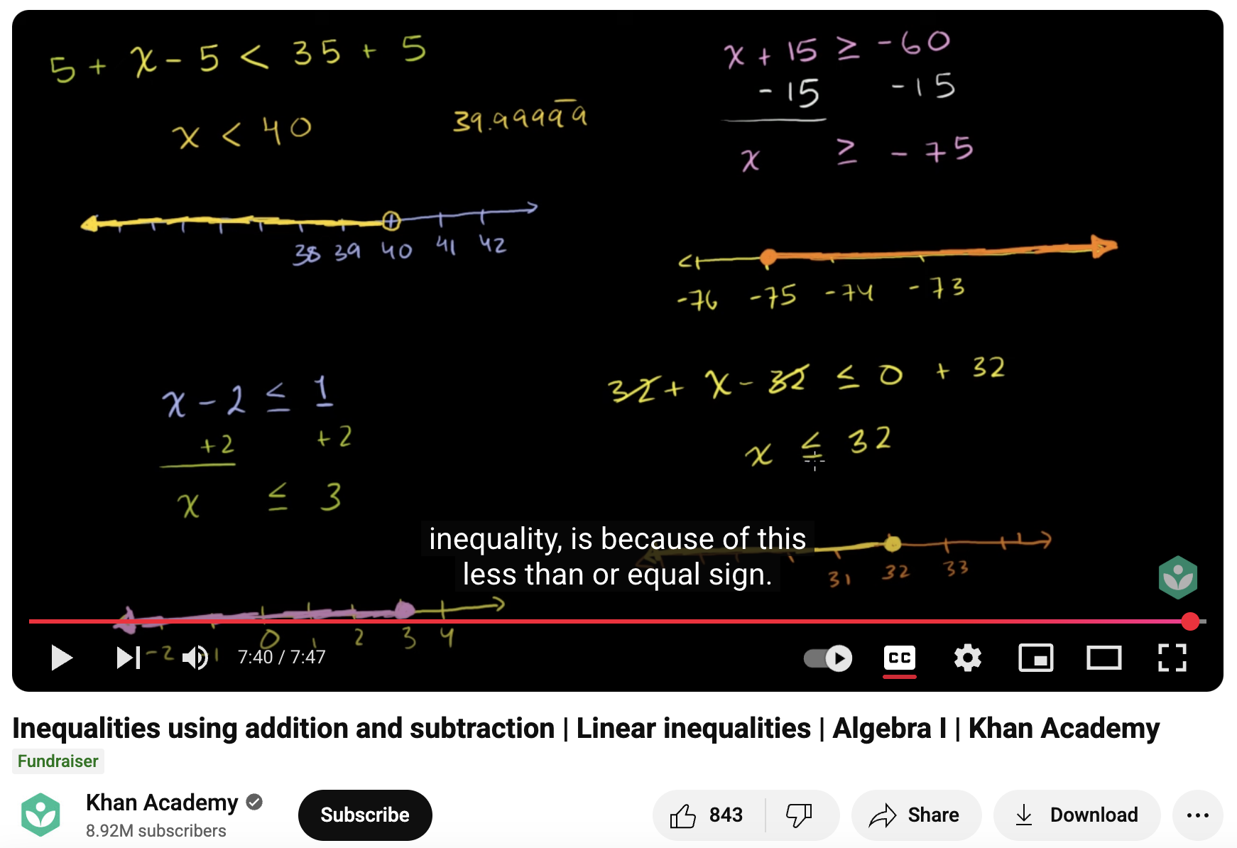 Inequalities Using Addition and Subtraction, Linear Inequalities, Algebra I Instructional Video