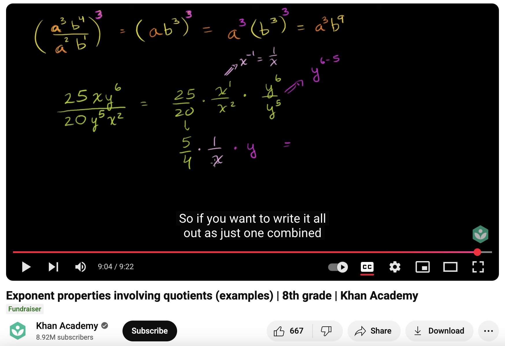 Exponent Properties Involving Quotients (Examples) Instructional Video