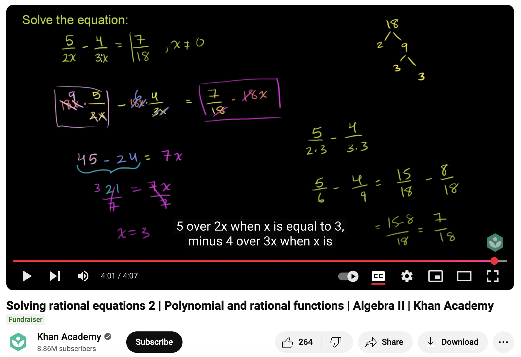 Solving Rational Equations 2, Polynomial and Rational Functions, Algebra II Instructional Video