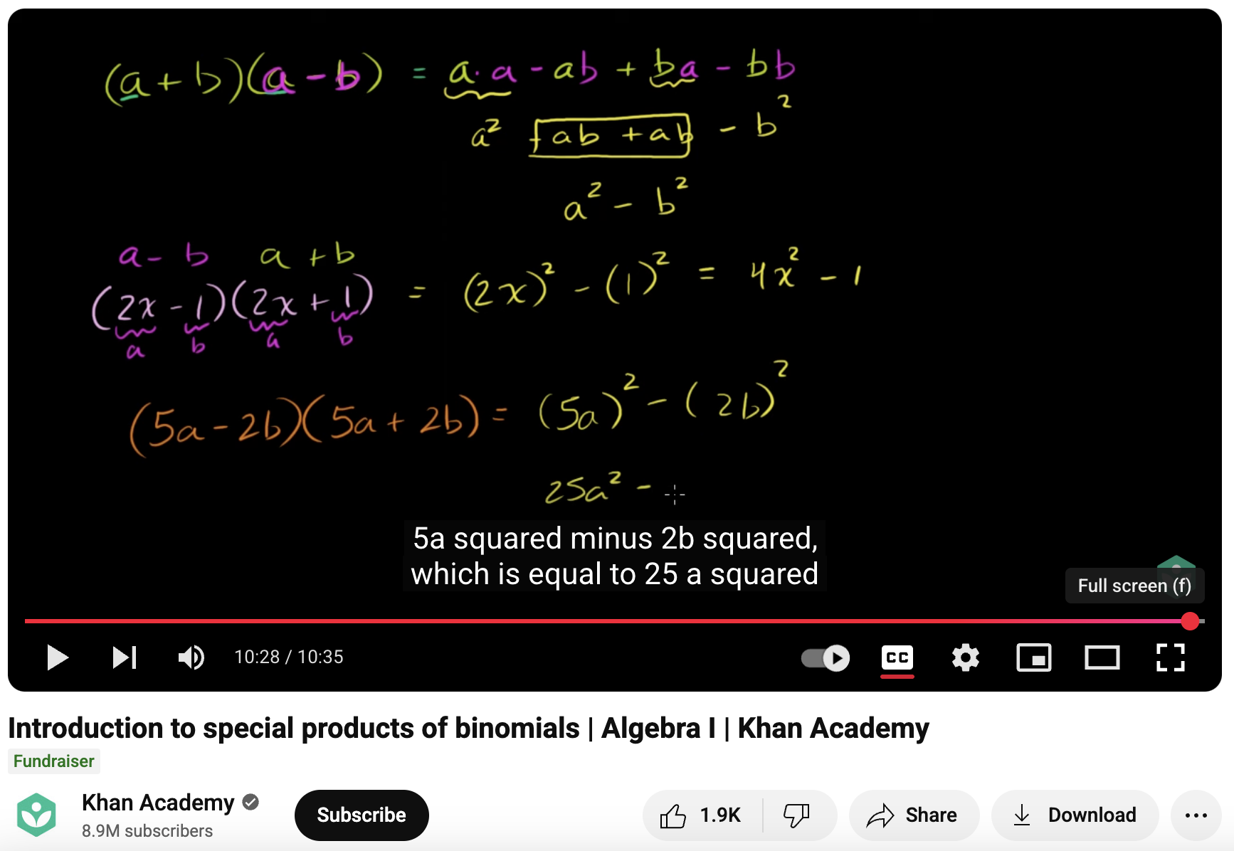 Introduction to Special Products of Binomials, Algebra I Instructional Video