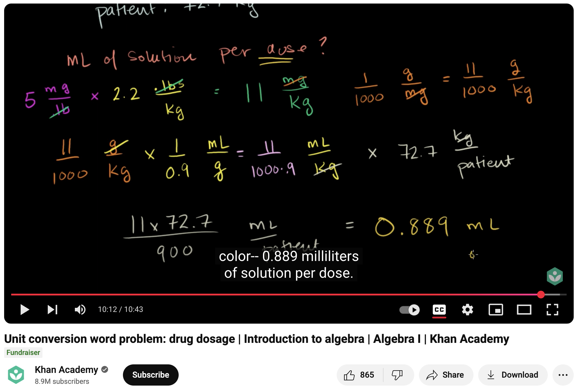 Unit Conversion Word Problem: Drug Dosage, Introduction to Algebra, Algebra I Instructional Video
