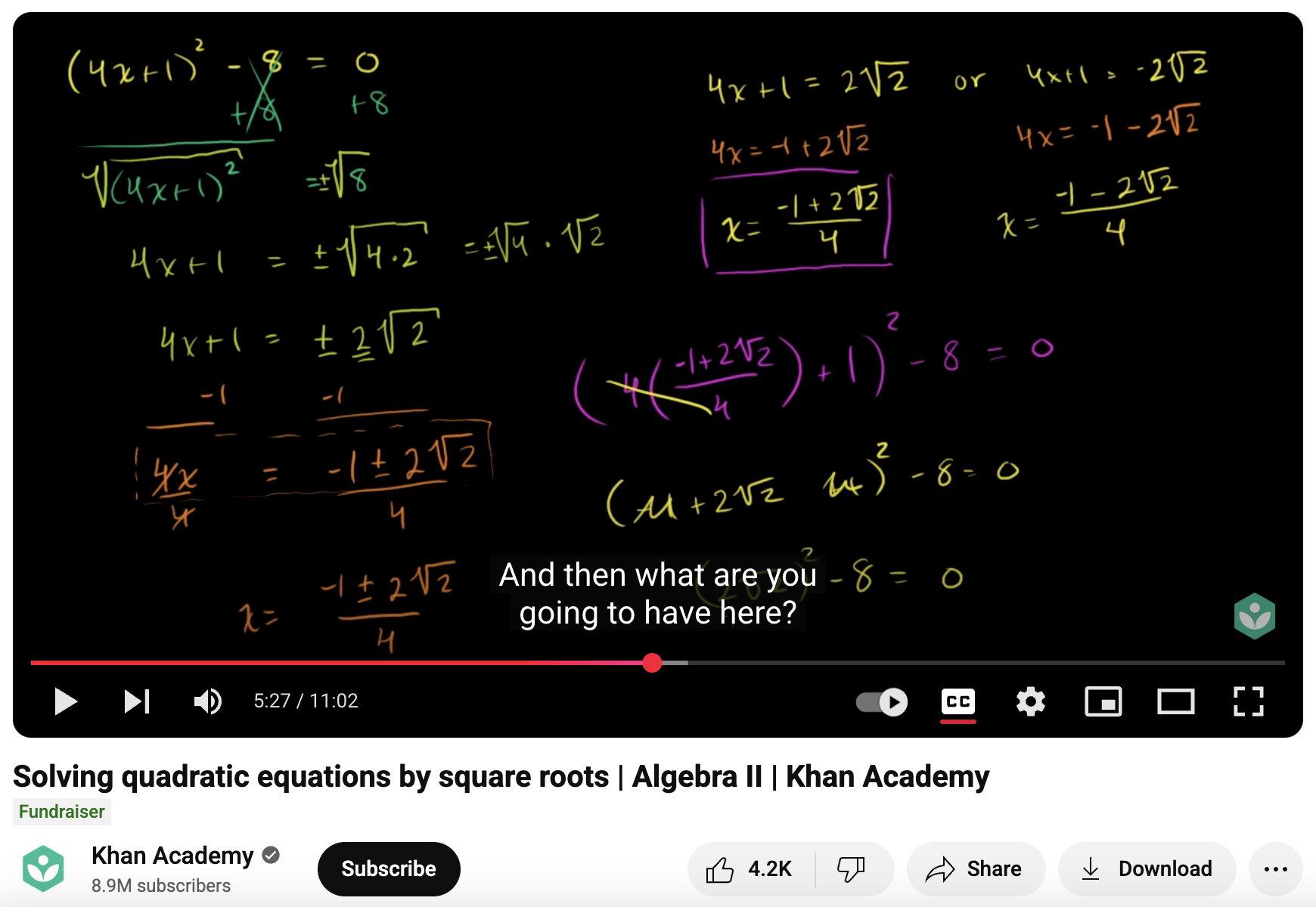 Solving Quadratic Equations by Square Roots, Algebra II Instructional Video