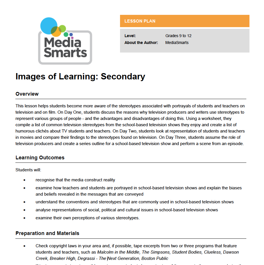 Images of Learning: Secondary Lesson Plan