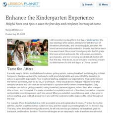 Enhance the Kindergarten Experience Lesson Planet Article