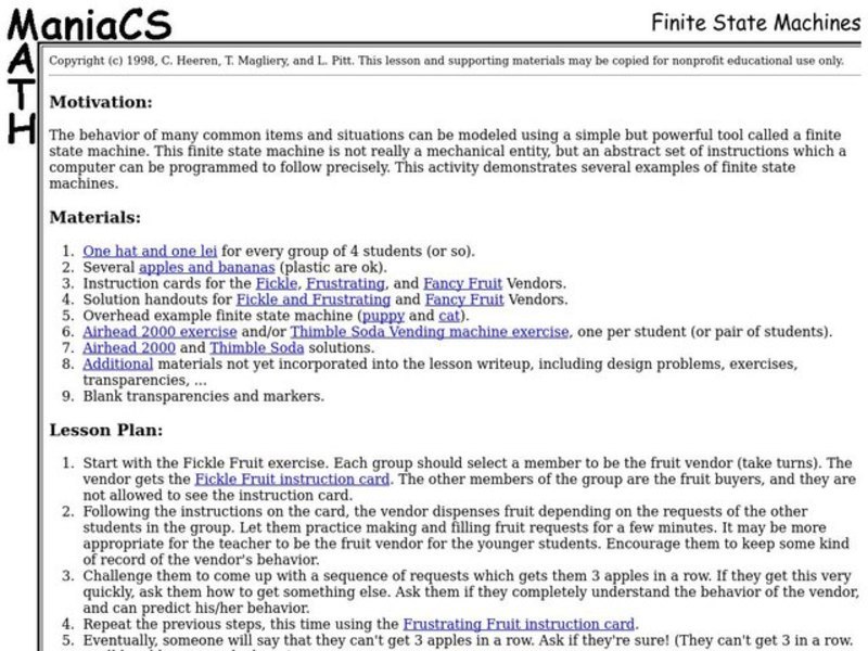 Finite State Machines Lesson Plan