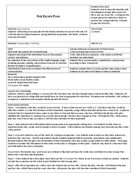 Fire Escape Plan Lesson Plan