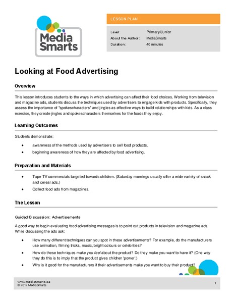 Looking at Food Advertising Lesson Plan