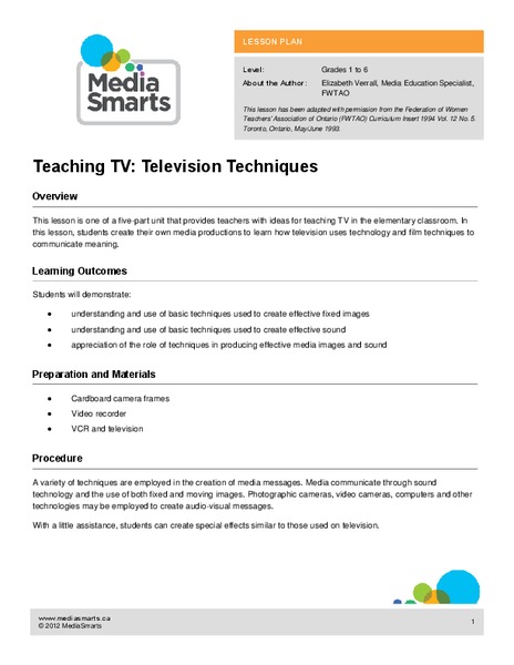 Teaching TV: Television Techniques Lesson Plan